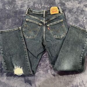 Levi's Ribcage Straight Ankle Jeans - Dark Blue